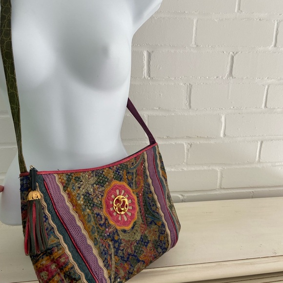 Womens Classic Vintage 1990 Sharif Multi-Colored Jewel Tone Shoulder Strap Purse - Picture 3 of 15